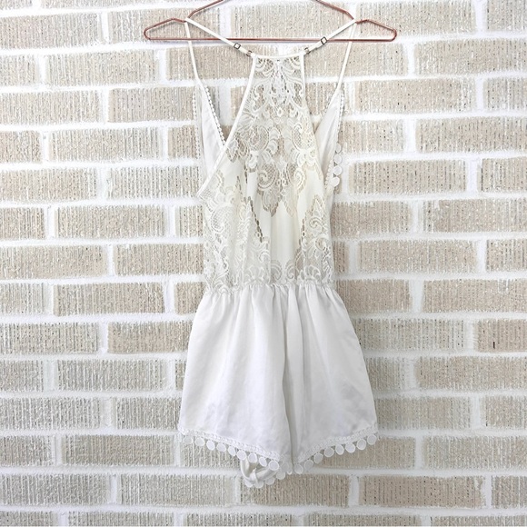 FLORA NIKROOZ Millie Charm White Silk and Lace Sleepwear Romper - Picture 8 of 8